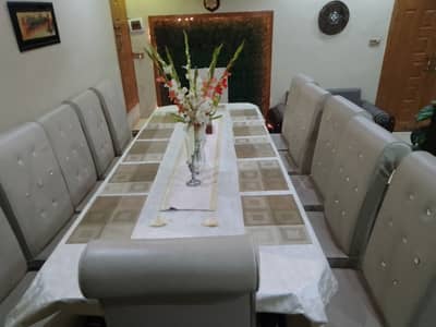 **Pure Wood Dining Table Set – 12 Chairs**