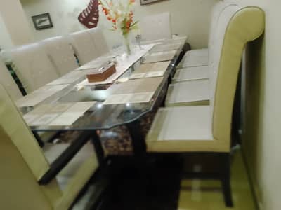 **Pure Wood Dining Table Set – 12 Chairs**