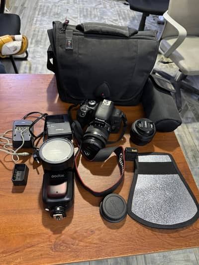 Canon EOS 800D DSLR Camera + 18-55mm Lens + 50mm STM Lens + Godox V1 F