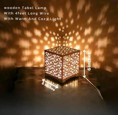 Star Desighn Laser Cut Wooden Table Lamp Golden Warm Glow