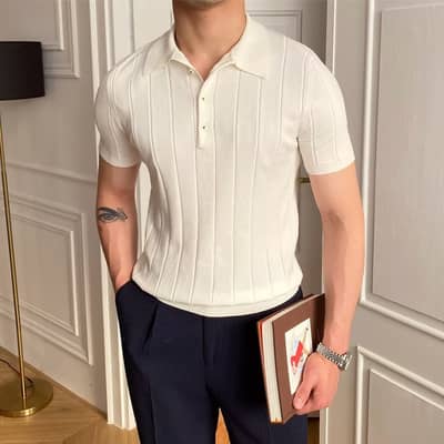 Men knit Polo Shirt Summer Casual