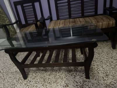 Wooden bed with table and 4seater Sofa urgent sale