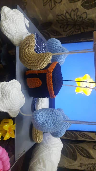 Handmade crochet baby mobile structure