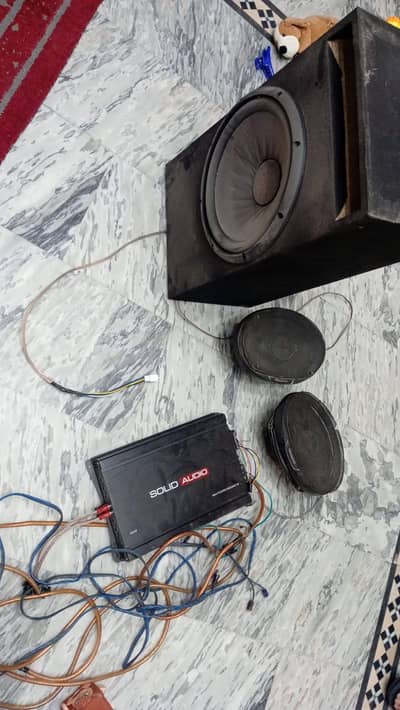 Car Speakers + Solid Audio Amplifier + Bass Woofer Box Complete Setup
