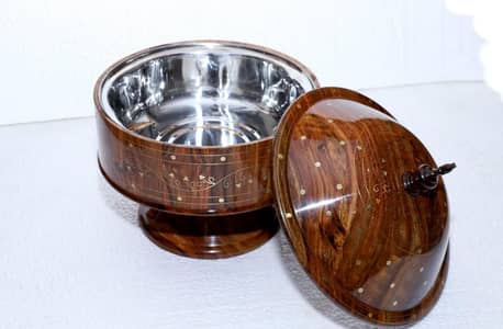 Premium Handcrafted Wooden Hotpot With Brass Inlay