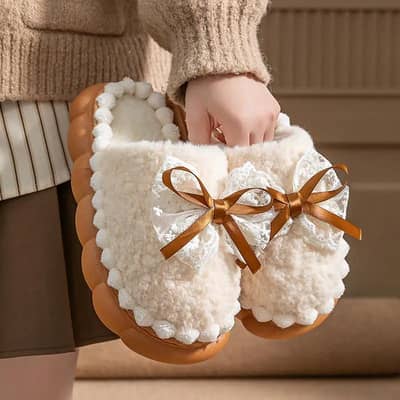 Furry Slippers for women Warm Indoor Home Use