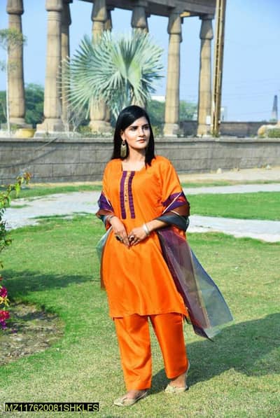 Orange katan Silk 3-piece Suit for women