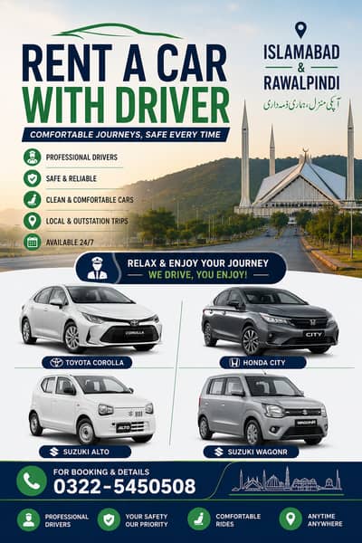 Rent a Car with Driver in Islamabad & Rawalpindi | Safe, Comfortable