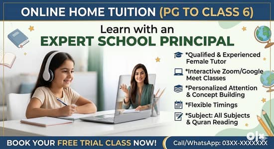 Qualified Female Tutor Available for Online Classes (PG to Class 6)