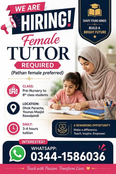 Female Tutor Required (Pathan Female Preferred)