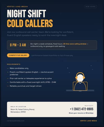 Male Cold Caller Required – Night Shift (8PM–3AM) – Bahawalpur