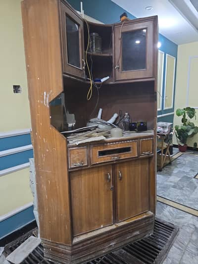 tv trolly and wooden almari side corner