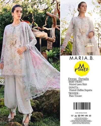 women 3pc printed lawn suit with chiffon dupatta grey
