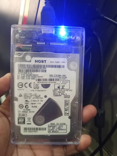  HGST 500GB External Hard Drive | 100% Health | USB 3.0 Transparent