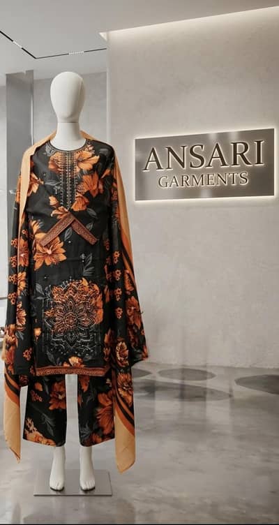 : Bin Saeed Black & Orange Lawn 3 Piece Suit