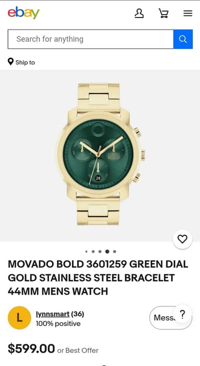 Movado Bold Watch Green Dial Gold Stainless Steel LHR