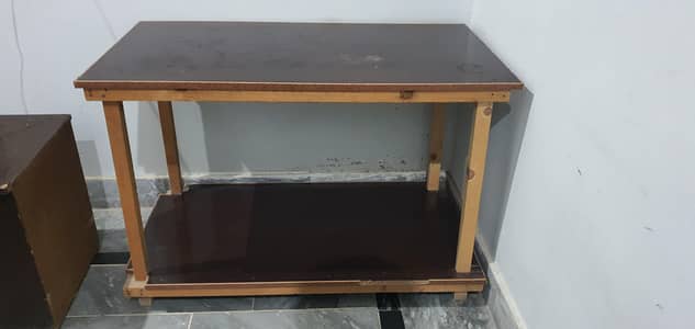 Wooden Study and Computer Table with Bottom Shelf - Good Condition