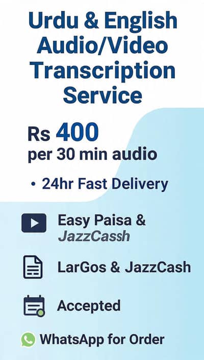 Urdu English Audio  Video typing Service Transcription 24hr Delivery