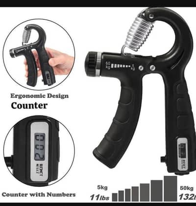 Adjustable hand gripper 5-60 Kg with counter