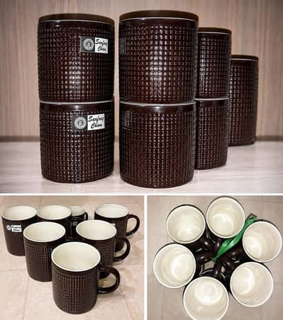 12 Pcs Brown Textured Glass Cups Set – New Condition