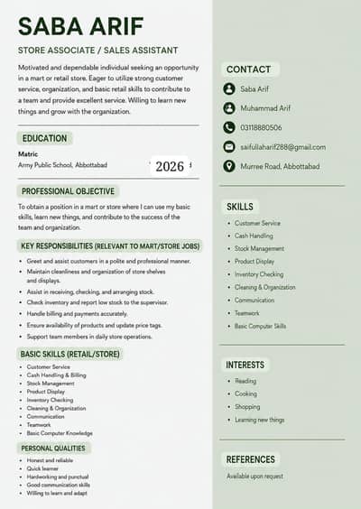 sale job for female in mart mall or other