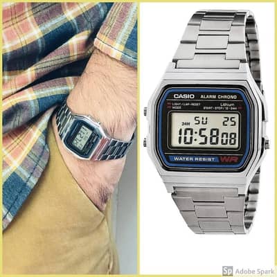 stainless steel digital watch for men silver water resistant