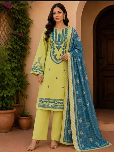 3 Pcs Women's Unstitched Embroidered Suit