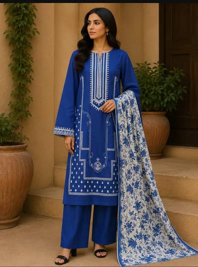 3 Psc Women's Unstitched Embroidered Suit