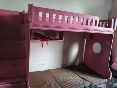 kids double bed in wood
