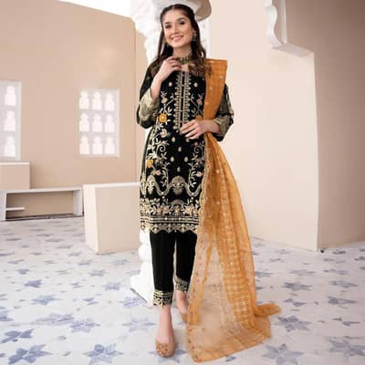 Black Organza Embroidered 3-Piece Suit for Eid & Weddings