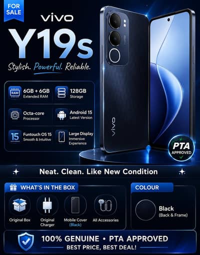 Vivo Y19s 128GB | 12GB RAM (6+6) | PTA Approved | With Box, Charger