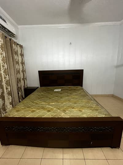 Queen Size Solid Wood Bed with Mattress – Good Condition