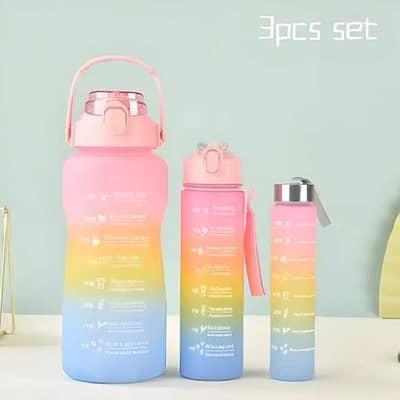 Gym 3 PCS Water Bottles With Straw, 2000ml 900ml 300ml ( with sticker