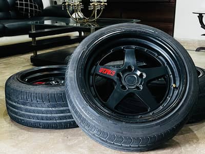 17 Inches Tspoon Rims in Black Gloss with Tyres - 5 nuts × 114pcd
