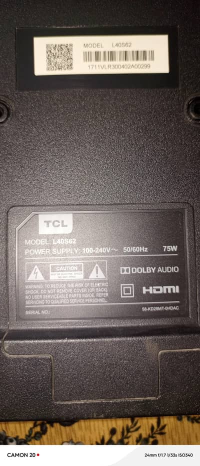 TCL original model L40s62 40 inch