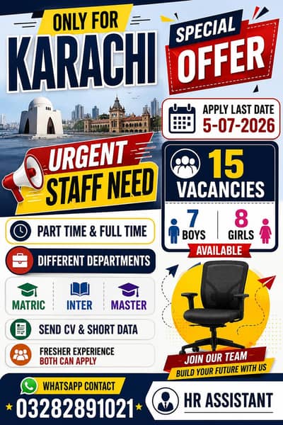 Urgent Staff Need contact me 03282891021