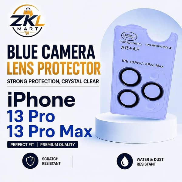 13 Pro Max Blue Premium Camera Lens Protector with Protection Ring