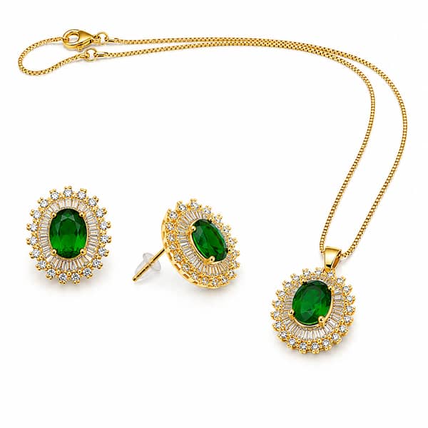 Luxury Green Crystal Jewelry Set for Women – Necklace and Earrings