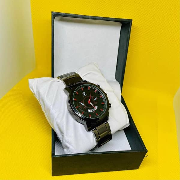 DFARNO Luxury Black Analog Watch for Men with Stainless Steel Chain Strap