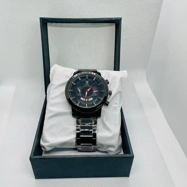 DFARNO Luxury Black Analog Watch for Men – Stainless Steel Chain Strap, Premium Quartz Movement