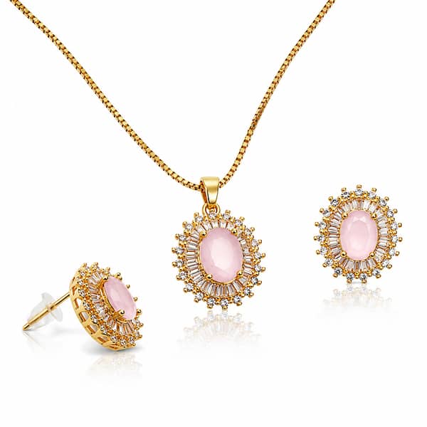 Luxury Pink Crystal Jewelry Set for Women – Necklace and Earrings Collection