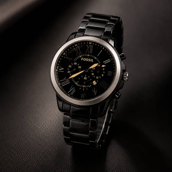 Fossil Black Stainless Steel Chronograph Watch for Men with Date Display