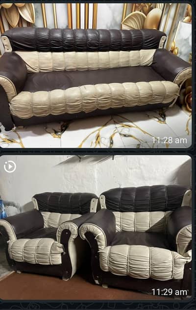 5 seater sofa wooden and leather