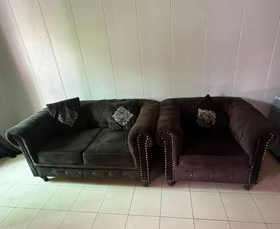  Title:  Chesterfield Sofa Set (3+1 Seater) | Dark Brown Velvet | U