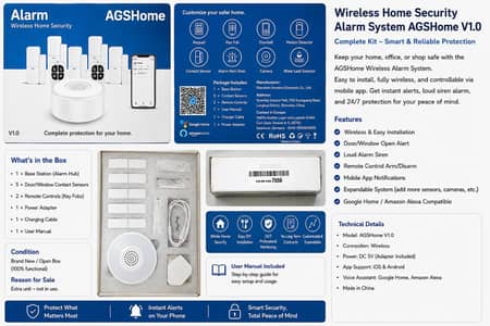 AGSHome V1.0 Wireless Home Security Alarm System – Complete Kit