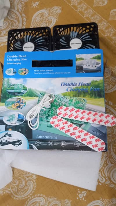 Double Headed Solar Charging Fan - Car/ Outdoor USB Fan ( Brand New )