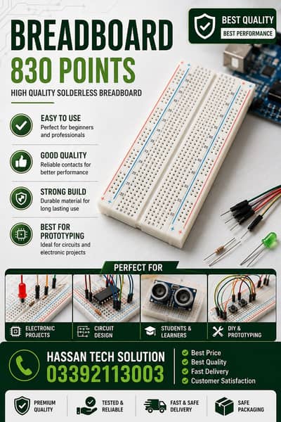 Breadboard 830 Points Solderless – High Quality Prototyping Board