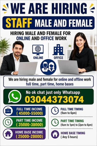 Hiring male and female online work No age limit