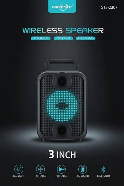 Wireless 3 Inch LED Bluetooth Speaker Black