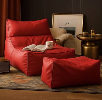 Leather Lounger Bean Bags with footrest in premium quality